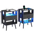 thumbnail image 5 of iRerts Nightstands Set of 2, End Tables with Charging Station and LED Lights, Modern Side Table Night Stands with Fabric Drawer, Bedside Tables Set of 2 for Bedroom Living Room, Black, 5 of 11