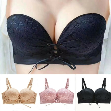 Women Lace Sexy Multiway Strapless Push up Bra Lingerie No Support Type Boost Plunge Thick Padded Bralette Solid Ladies 2019