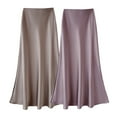 thumbnail image 4 of sunsanly Women High Waist Midi Skirt Smooth Satin A-Line Fishtail Skirt Hip Wrapped Solid Color Large Hem Skirt Workwear, 4 of 8