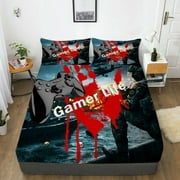 Home Bed Set Cool Gift For Boy Man Bed Sheet 3D Gamer Printed Fitted Sheets With Pillowcase,Twin (39"x75")