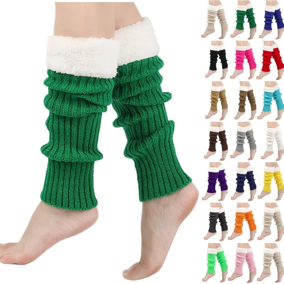 Winter Leg Warmers for Women Warm Knitted Socks Knitted Wool Crochet Long Boot Socks New Year's Day Socks Christmas Socks Green