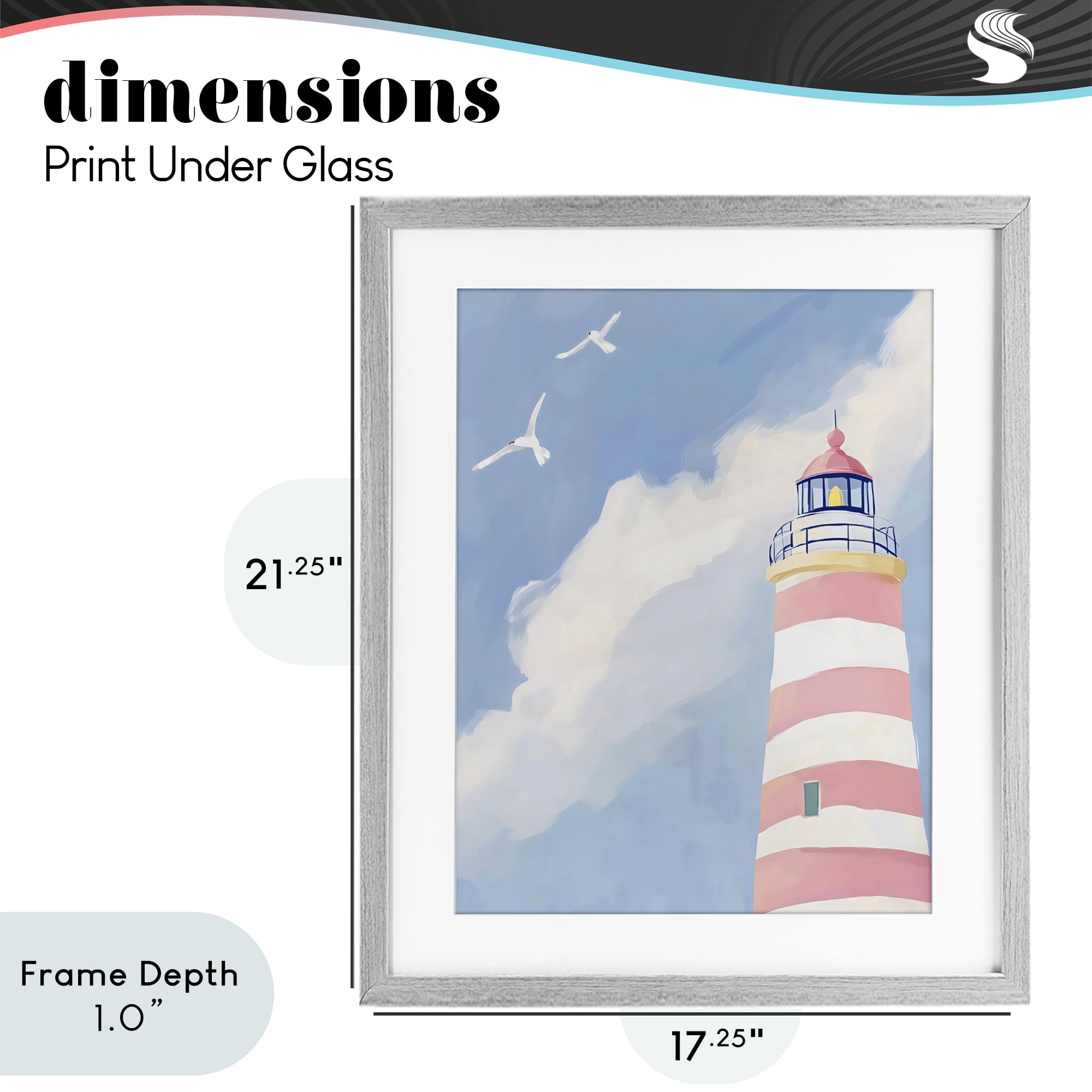 Stupell Industries Striped Lighthouse with Seagulls Gray Framed Print Under Glass, design by The Prints Vibe