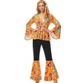 thumbnail image 2 of Traje de discoteca para mujer, disfraz hippie de los años 70, atuendos retro, vestido de baile brillante, pantalón acampanado, atuendo elegante, disfraces de cosplay de Halloween, 2 of 4