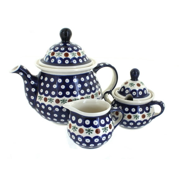 Blue Rose Polish Pottery Nature Three Piece Tea Set