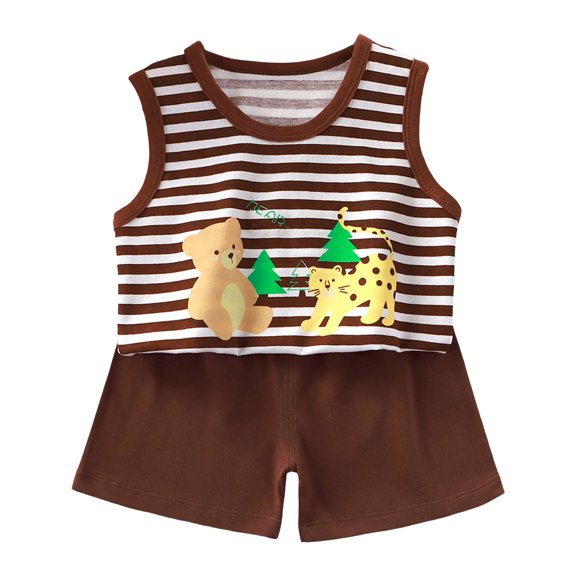 KPOPLK Toddler Boy's 2 Piece Outfit with a Tribal , a Tribal Print Short Sleeve Tee with Embellished and Stylish Shorts 4 years old summer outfit(5-6 Years,Brown)