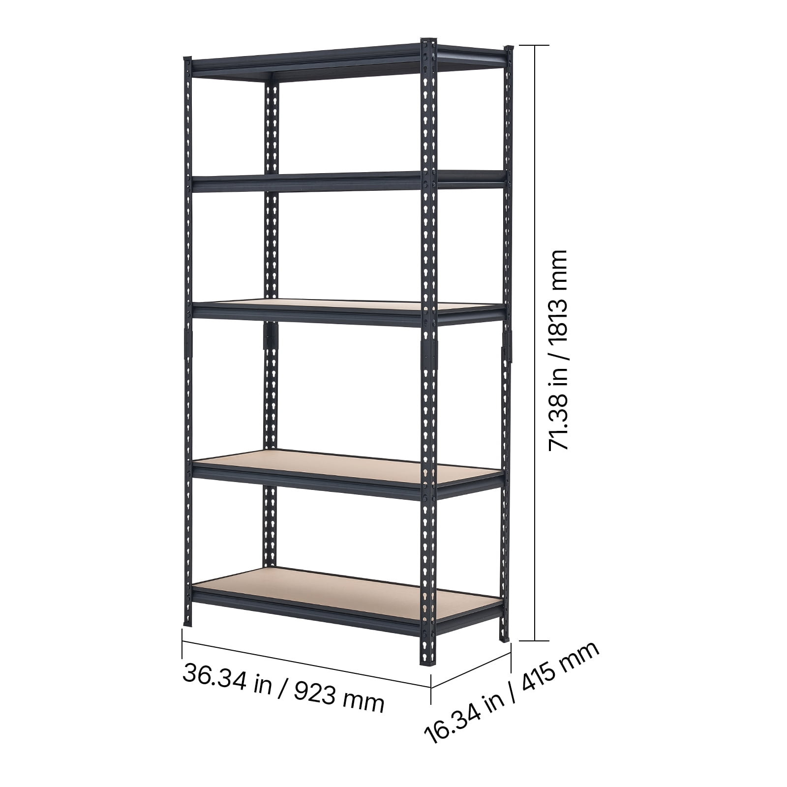 KFFKFF 5-Tier Adjustable Storage Shelves, 2000 lbs Capacity, Heavy-Duty Metal Rack for Garage, Warehouse, Basement, or Kitchen, 36.34" W x 16.34" D x 71.38" H