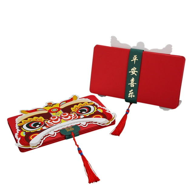 New Year Greeting Cards Red Packets 10 Card Slots Hong Bao Gift Money Packets with Tassel Pendant for New Year Spring Festival