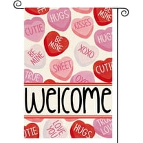 Valentines Day Garden Flag 12x18 Inch Double Sided Outside, Welcome Candy Love Hearts Anniversary Yard Outdoor Flag