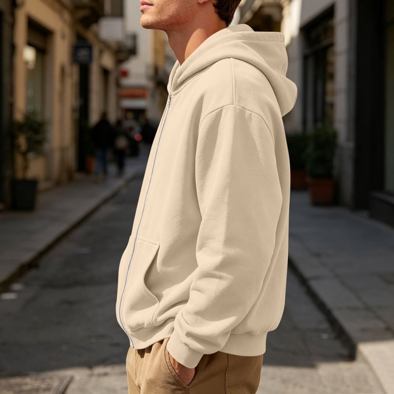 Essentials Hoodie Zaewscy Unisex Solid Color Hooded Zip-Up Long