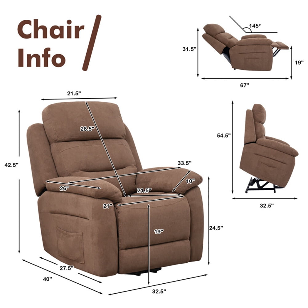Finihen Electric Power Lift Relax Sofa Recliner Chair, Power Lift Recliner Sofa with Side Pocket and Remote Control, for Elderly, for Living Room, Bedroom, Brown