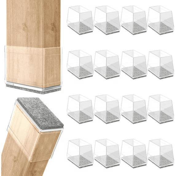HKquanlin 16 Pack Clear Rectangular TPE Furniture Leg Protectors with Felt Pads, 0.51-0.75in Fit