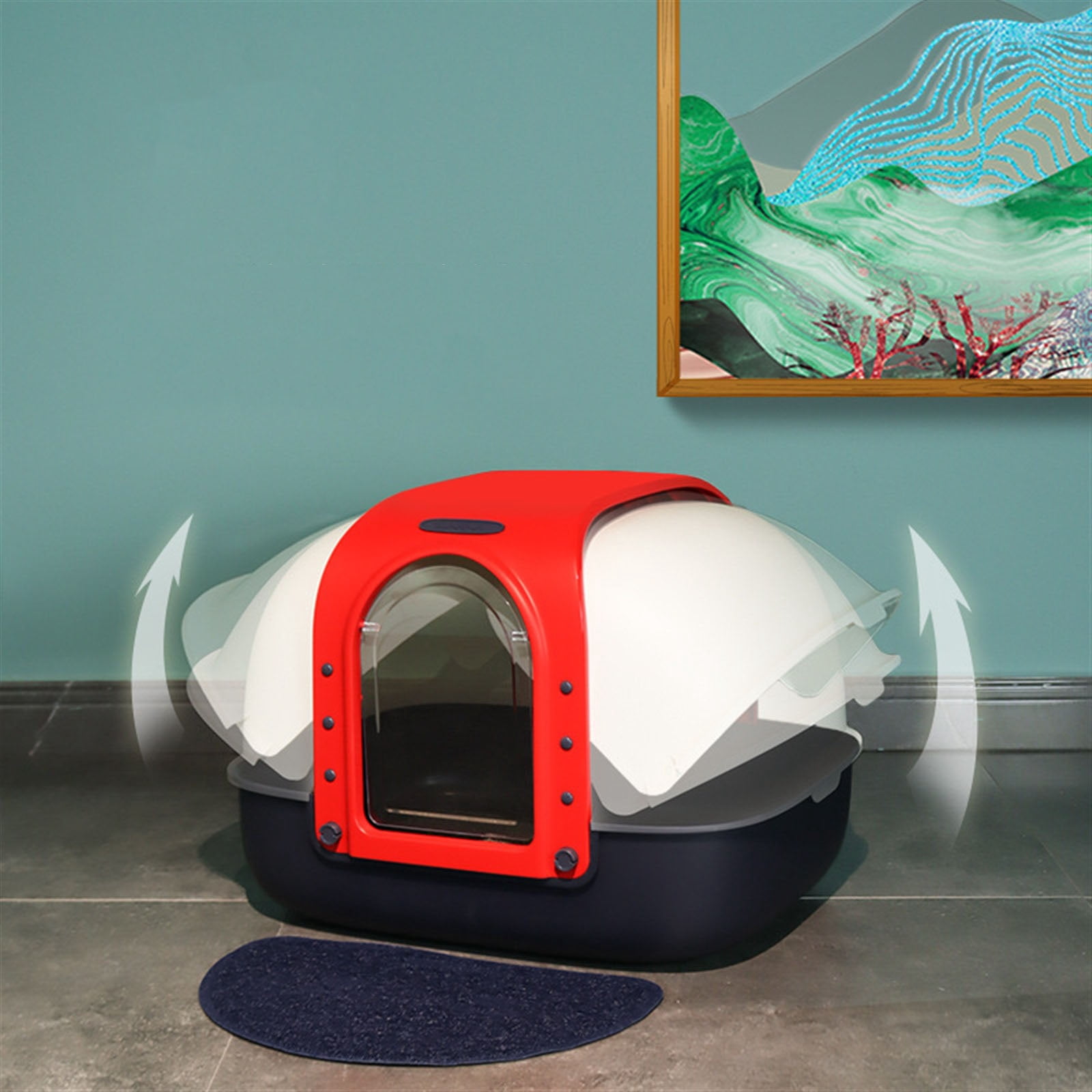 Covered Cat Litter Box for Indoor Cats, Anti-Splashing Large Enclosed Litter Box Easy Clean, and Assemble, Include Scoop and Mat