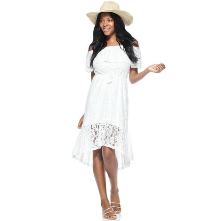 Scoop Women’s Off-The-Shoulder High Low Lace Dress