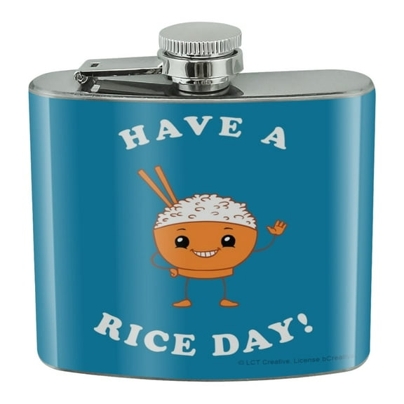 Have a Rice Day Nice Bowl Funny Humor Stainless Steel 5oz Hip Drink Kidney Flask