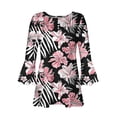 thumbnail image 5 of SnZhen Casual Shirts for Women Buttoned Down Ladies' Casual Button Flower Print Pleated Waistband Horn 3/4 Sleeves V-neck Top, 5 of 5