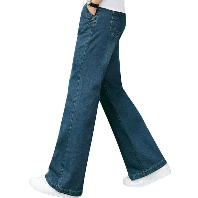 HAORUN Men Loose Straight Fit Wide Leg Jeans Flared Denim Pants Vintage Fit  Flex Trousers