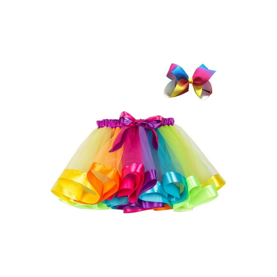 Gureui Toddler Infant Baby Girls Summer Skirt Set, Multicolor Elastic Waist Mesh Short Skirt with Inner Lining + Bow Hair Clip, 2-9 Years
