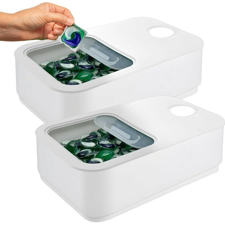 

Skywin Laundry Pod Container with Sliding Lid (White)- 2 Pack Laundry Pod Storage Container for Laundry Room Container Organization great as Laundry Detergent Container