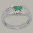 thumbnail image 2 of LBG British Made 9k White Gold Real Genuine Emerald & Cultured Pearl Womens Band Ring - 33 size options - Size 5.75, 2 of 7