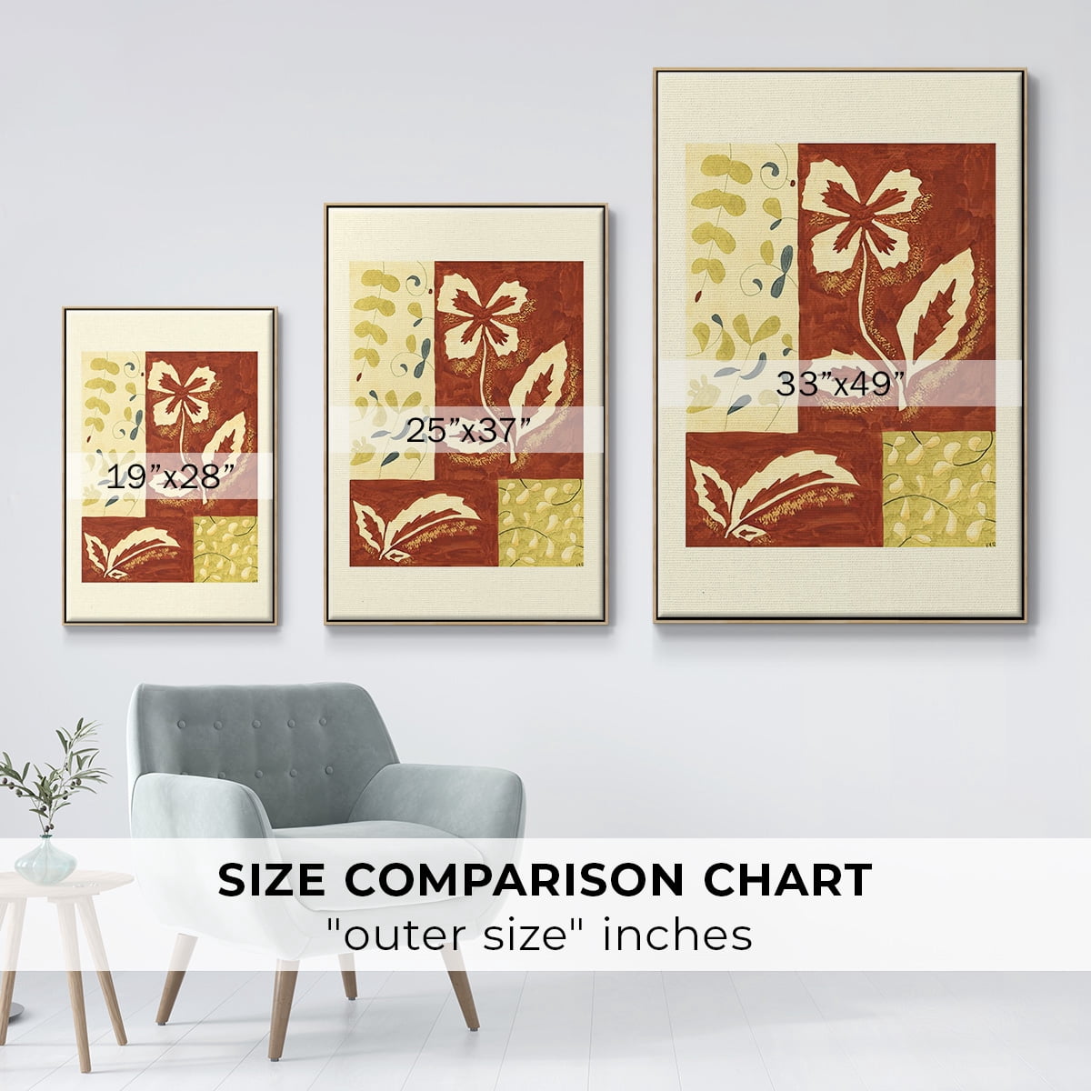 Festive Floral II - Framed Gallery Wrapped Holiday Canvas - 27 x 41 - Natural Wood Frame