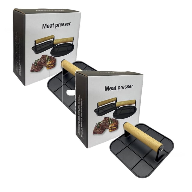 Oleegame 2 Pcs Rouleau de Papier d'Aluminium Humburger 6.3 Po Rond avec Poignée en Bois Résistant à la Chaleur Grill en Métal pour Barbecue Humburger Viande de Sable Steak Accessoire pour Plat Noir