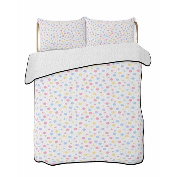 Full Size Quilt Bedding Set, Colorful Polka Dot Reversible Summer Quilt 3 Pieces, Modern Minimalist Geometric Lightweight Bedspreads Coverlets with 2 Pillow Shams for All Seasons