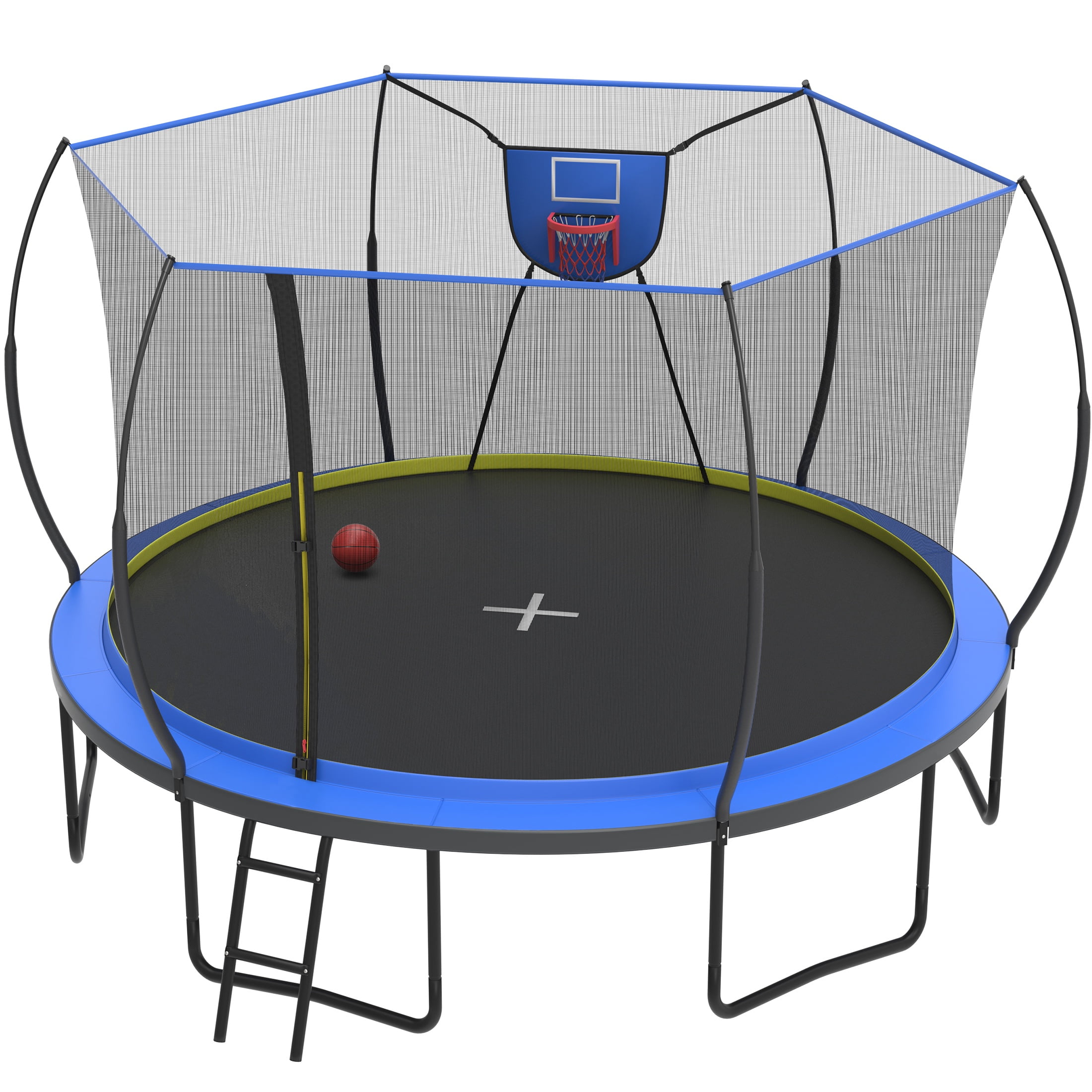 SEGMART 12ft Trampoline with Basketball hoop, Upgraded Round Outdoor Kids Trampoline with Enclosure Net, Heavy Duty Backyard Trampoline with No Gap Design, Recreational Trampoline for Adults Kids