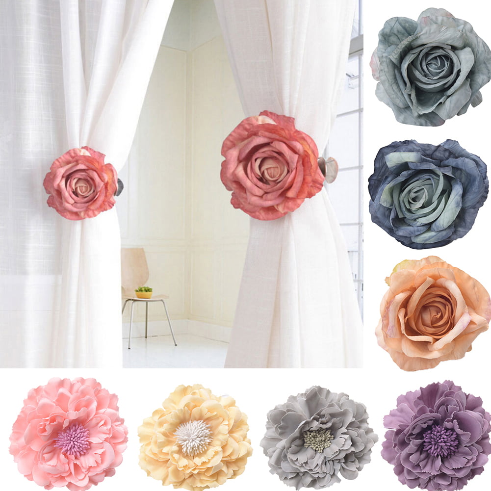 1Pcs Window Magnetic Flower Curtain Tieback Clip-on Rose Flower Tie Holder Decor 