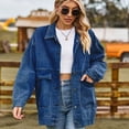 thumbnail image 4 of SWSMCLT Women's Jean Top Soft Jacket Long Sleeve Fall Pocket Ladies 80s Drop Shoulder Coat Oversized Spring Western Classic Dark Blue Medium, 4 of 5