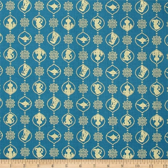 Camelot Fabrics Aladdin Silhouette Damask Metallic Teal 100% Cotton Fabric sold by the yard