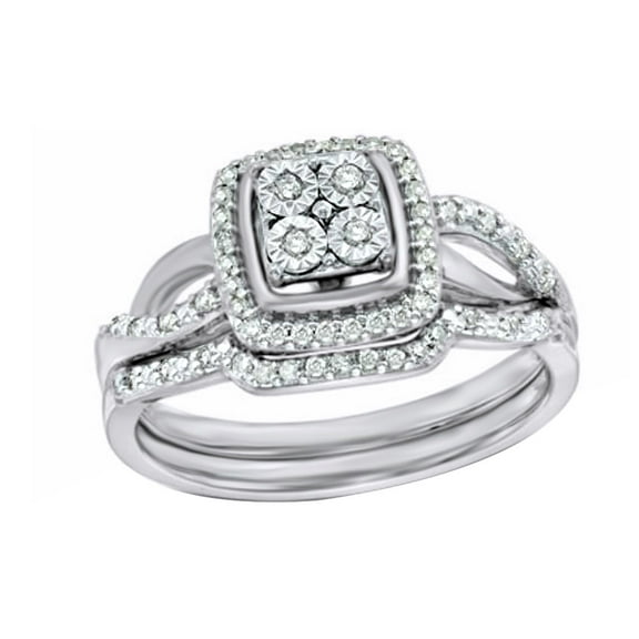 AFFY White Natural Diamond Square Frame Bridal Ring Set In 10k White Gold (0.25 Cttw)