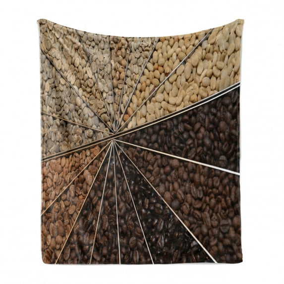 Coffee Soft Flannel Fleece Blanket, Many Varieties of Roasted Beans with Darkening Color Scheme Strong Taste, Cozy Plush for Indoor and Outdoor Use, 50" x 70", Beige Brown Pale Brown, by Ambesonne