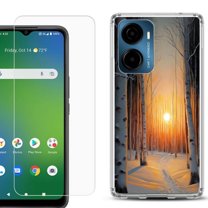 For Cricket Magic 2 5G Phone Case Cover, Shockproof Bumper Hybrid Case with Tempered Glass Screen Protector, by OneToughShield - Snow Forest