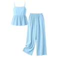 thumbnail image 6 of ZOYOEN Girls Halter Tank Tops and Pants Outfit Sets- Cotton Linen Casual Loose Fit Kids Summer Vacation Clothes Blue Size 8, 6 of 6