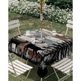 thumbnail image 3 of Square Outdoor Tablecloth with Umbrella Hole Teal Brown Deer Silhouettes Outside Table Cloth Waterproof Patio Table Cover Trees Wooden Retro Art Farmhouse Zipper Tablecloths for Picnic 54x54 Inch, 3 of 8
