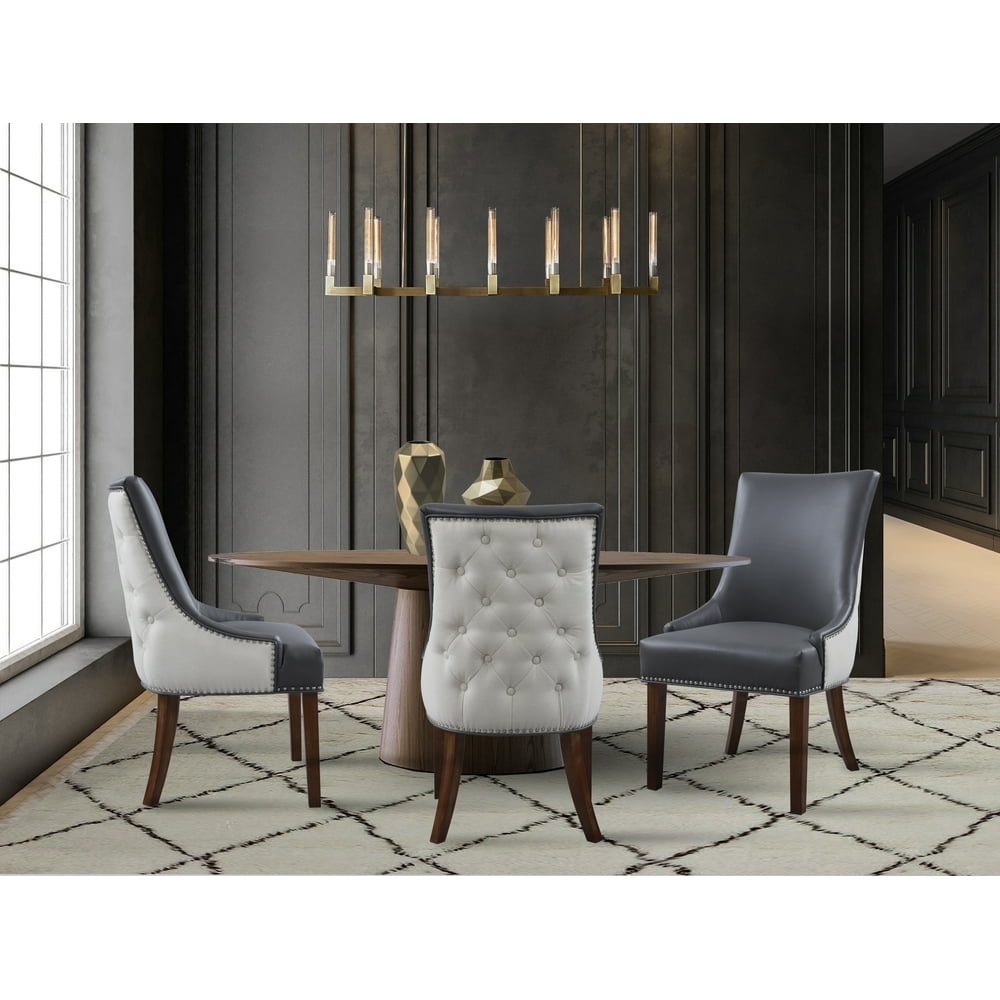 Chic Home Cooper PU Leather, Linen Swoop Arm Dining Chair, Set of 2