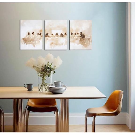 UNFFRAMED Luvia Set of 3 Religious Poster Wall Art – Inspirational Last Supper Style Prints for Living Room Dining Room Décor Set 3 Prints 8x12