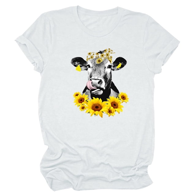 CEHVOM T-Shirt Blouse pour Femmes Grande Taille à Manches Courtes Imprimé Floral Tournesol Col Rond