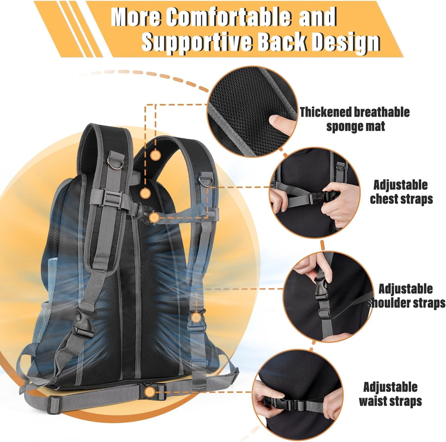 Dog Front Carrier Backpack, Adjustable Breathable Pet Carrier for Small Dogs Cats, Ventilated Puppy Back Pack with Safety Belt, Lightweight Doggy Backpack for Hiking Outdoor (Black, M)