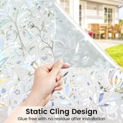 rabbitgoo Window Privacy Film, Decorative Frosted Glass Removable Sticker, Stained Decals, Static Cling Vinyl Covering, Blooming Flowers 17.5 x 78.7 inches