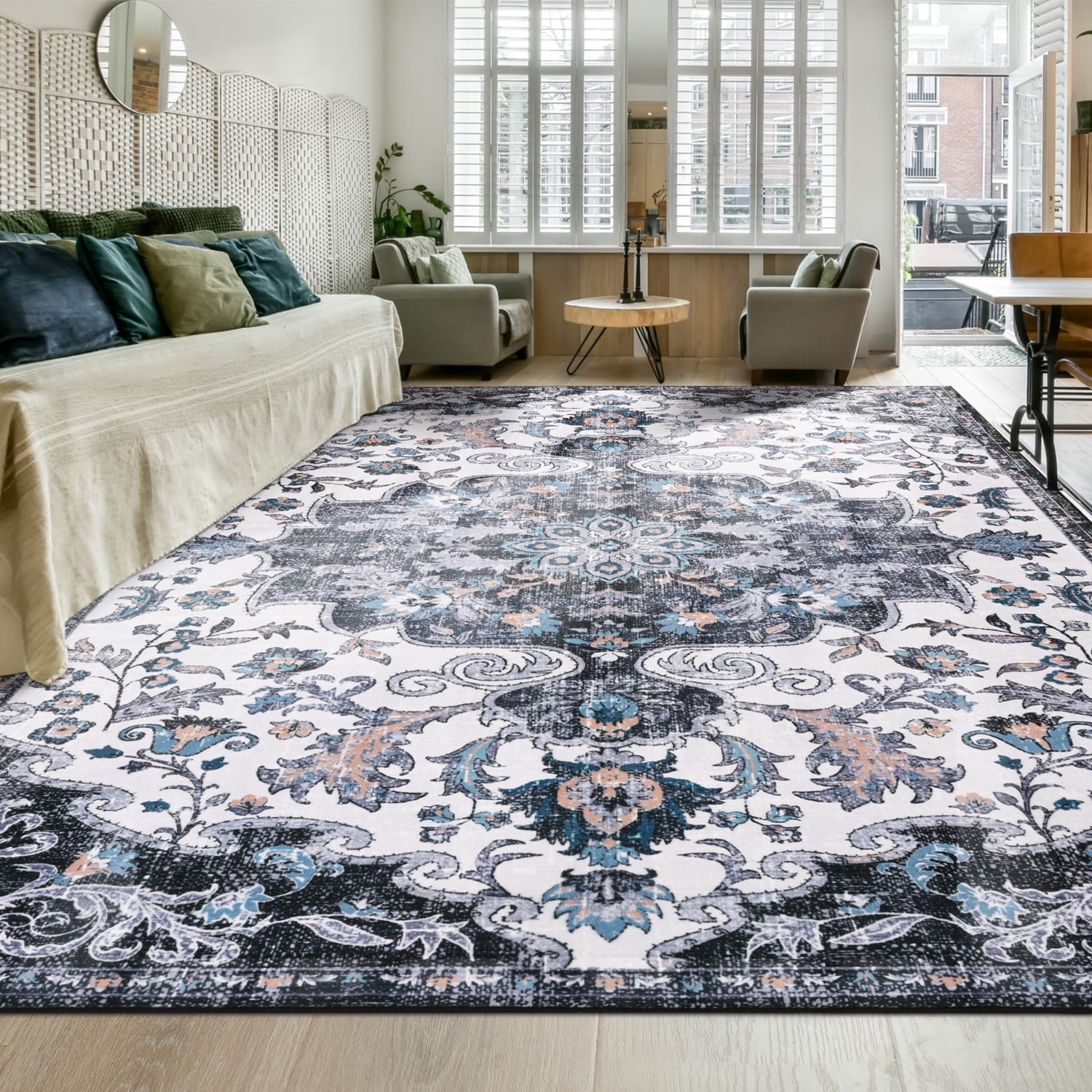 Jamfeel Soft Vintage Rugs Distressed Printed Area Rug Carpet for Living Room Bedroom Home Decor,5'x8',Black