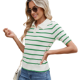 thumbnail image 2 of de Punto A Rayas de Corta para Mujer, Camiseta Corta con Cuello en V Vintage, Corte Entallado, Estética para Salir. Verde S, 2 of 9
