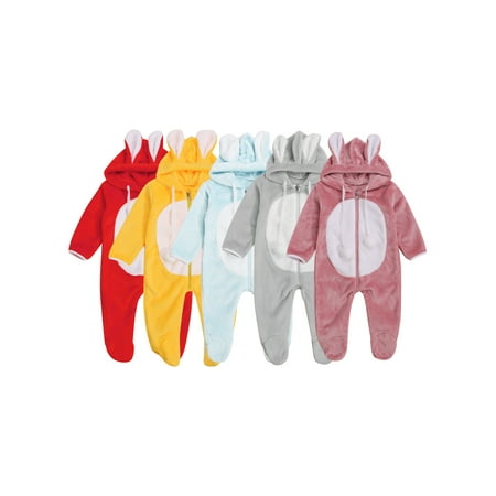 

Newborn Baby Hooded Jumpsuit With Rabbit Ears Fleece Long Sleeve Warm Footed Onesies Winter Snowsuit Outfits