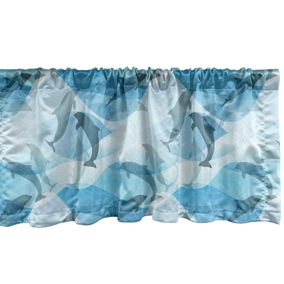 Ambesonne Dolphin Window Valance, Underwater Fish Pattern, 54" X 18", Blue and Grey