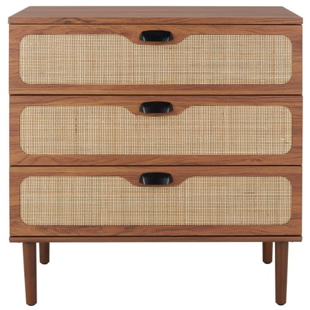 SAFAVIEH Irelia Coastal Style 3 Drawer Chest Walnut (31.1 in. W x 18.3 in. D x 32.4 in. H)