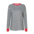 thumbnail image 6 of Karoyedx Women Crew Neck T Shirt Striped t Shirts for Women Long Sleeve Tops Crew Neck Fitted Tees Casual Trendy Outfits Red Size,S, 6 of 9