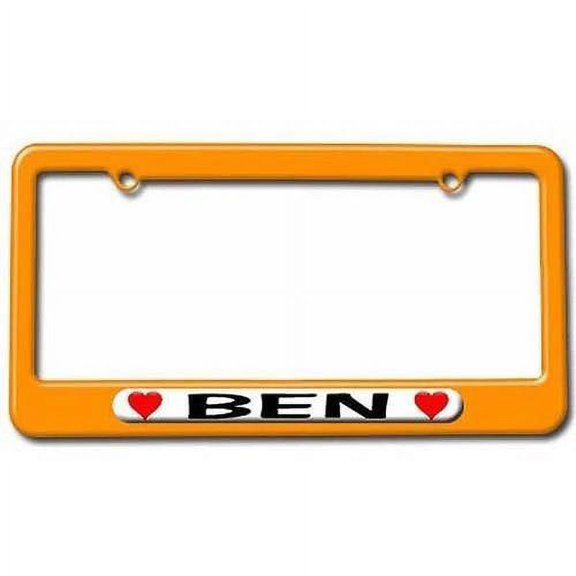 Ben Love with Hearts License Plate Tag Frame, Orange Color