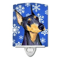 Caroline's Treasures SS4633CNL Doberman Winter Snowflakes Holiday Ceramic Night Light, 6x4x3", multicolor