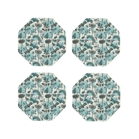 

Honeii Flowers In Vintage Print Leather Coaster Set of 4 Ideal for Safeguarding Your Furniture from Drinks Spills and Effortless Cleanup-Octagon