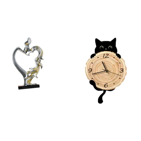 CarpNettore Kissing Couple Figurine Wall Clock Cat Sculpture Romantic Resin Gift Modern Decorative Clock Suitable for Living Room Bedroom Office Desk Decoration 4